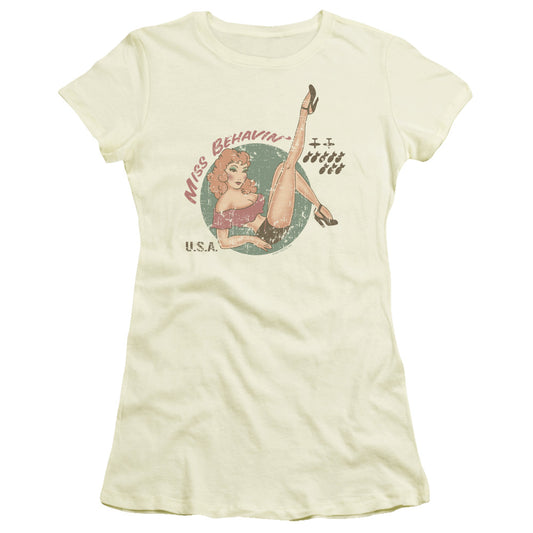 Miss Behavin - Short Sleeve Junior Sheer - Cream T-shirt