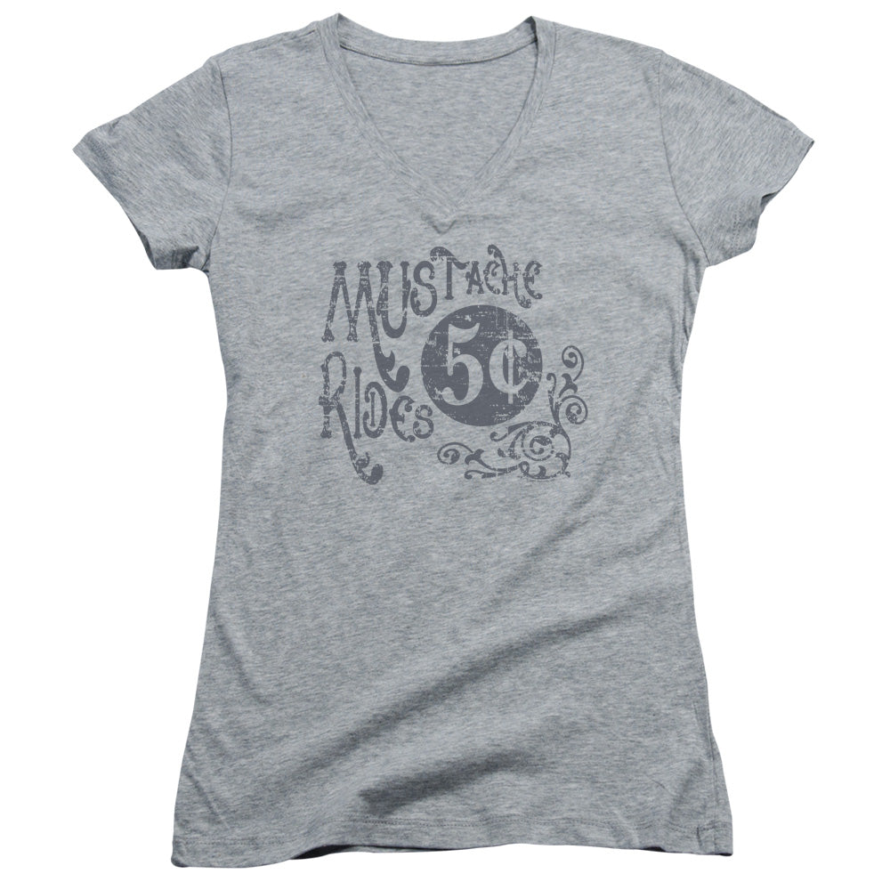 Mustache Rides - Junior V-neck - Athletic Heather