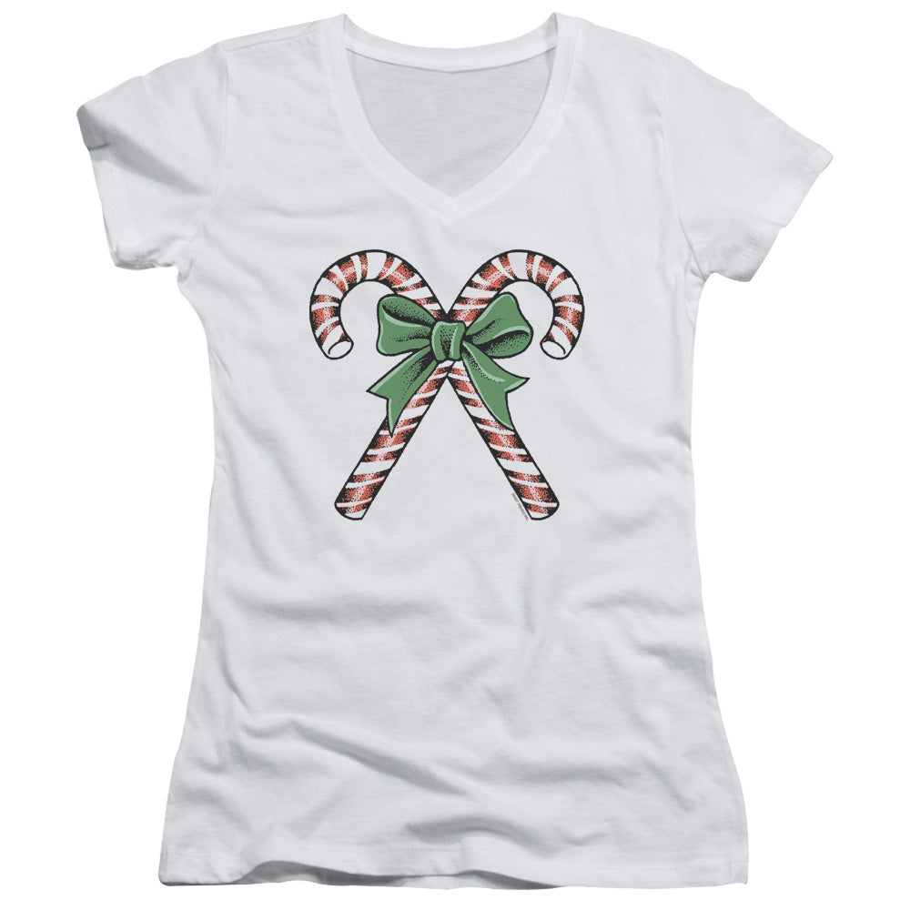 Candy Canes - Junior V-neck - White