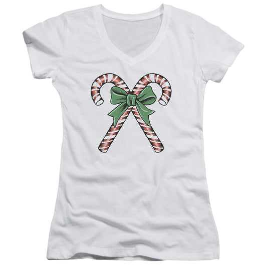 Candy Canes - Junior V-neck - White