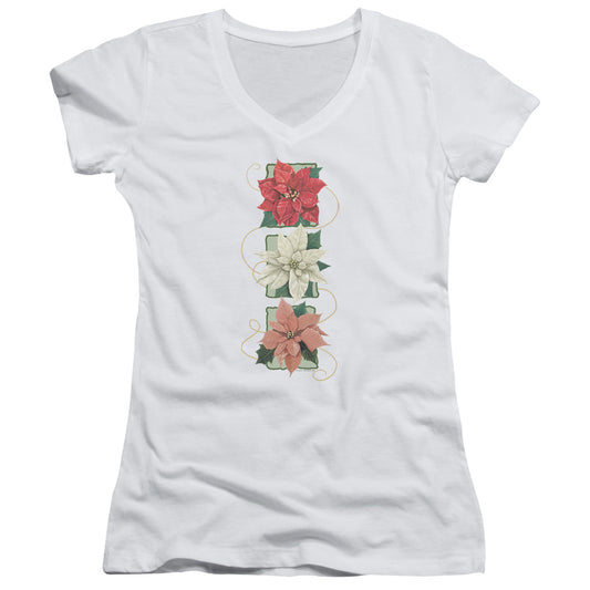Poinsettias - Junior V-neck - White