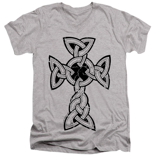 Knotted Celtic Cross - Short Sleeve Adult V-neck 30 - 1 - Athletic Heather T-shirt
