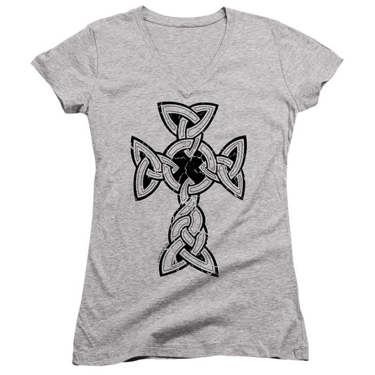 Knotted Celtic Cross-junior V-neck - Athletic Heather