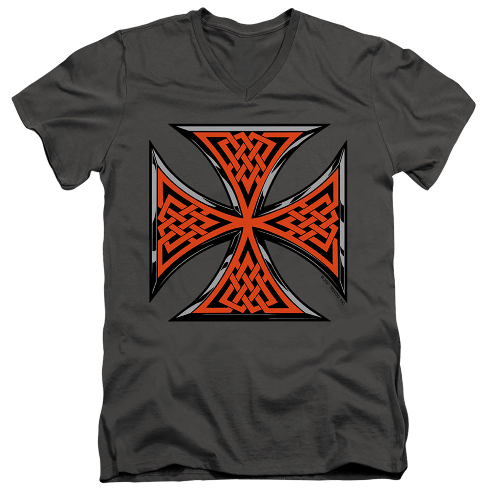 Celtic Iron Cross - Short Sleeve Adult V-neck - Charcoal T-shirt