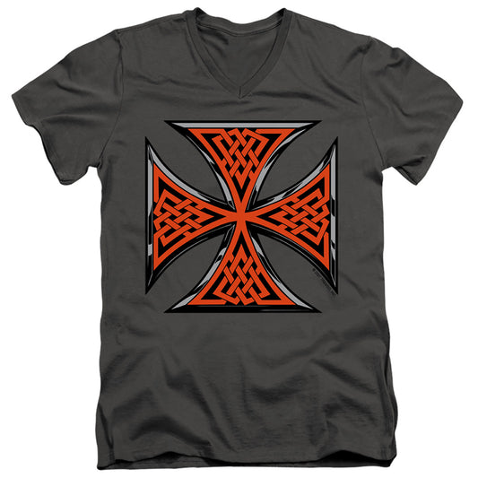 Celtic Iron Cross - Short Sleeve Adult V-neck - Charcoal T-shirt