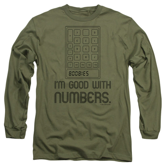Good With Numbers - Long Sleeve Adult 18 - 1 - Military Green T-shirt