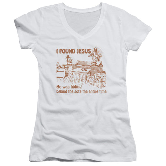 I Found Jesus - Junior V-neck - White