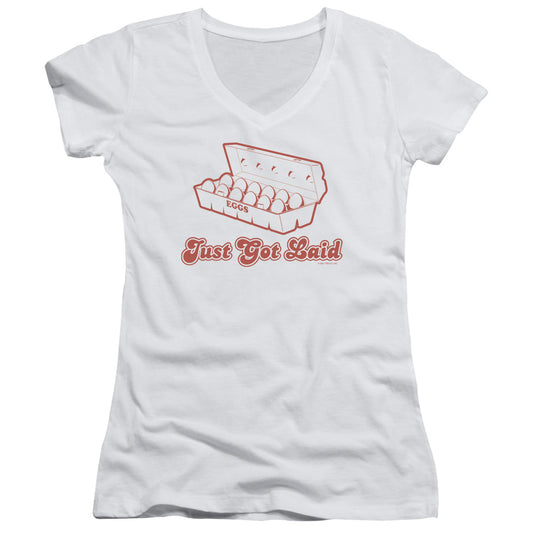 Just Got Laid - Junior V-neck - White