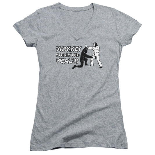 Monkey Steals The Peach - Junior V-neck - Athletic Heather