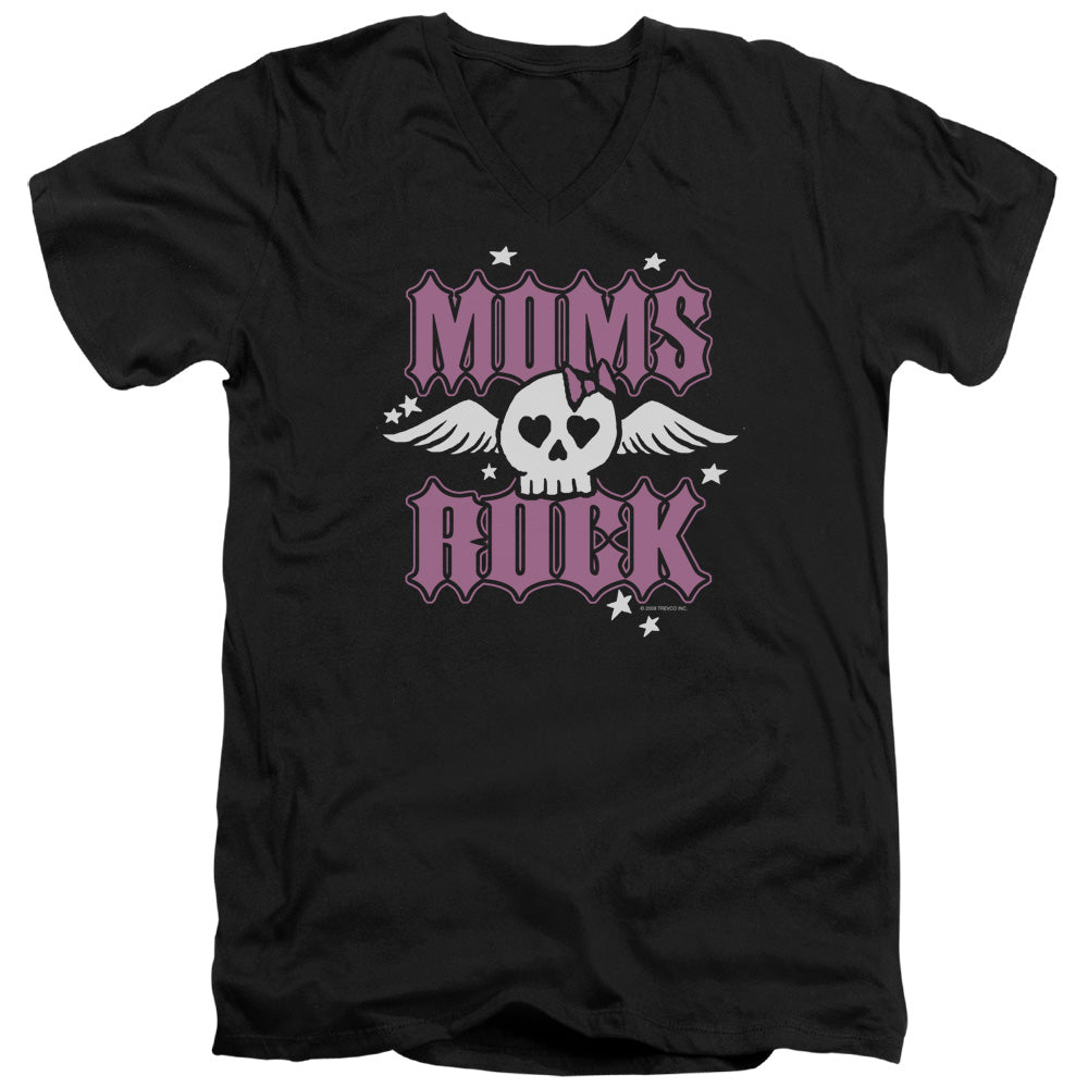 Moms Rock - Short Sleeve Adult V-neck - Black T-shirt