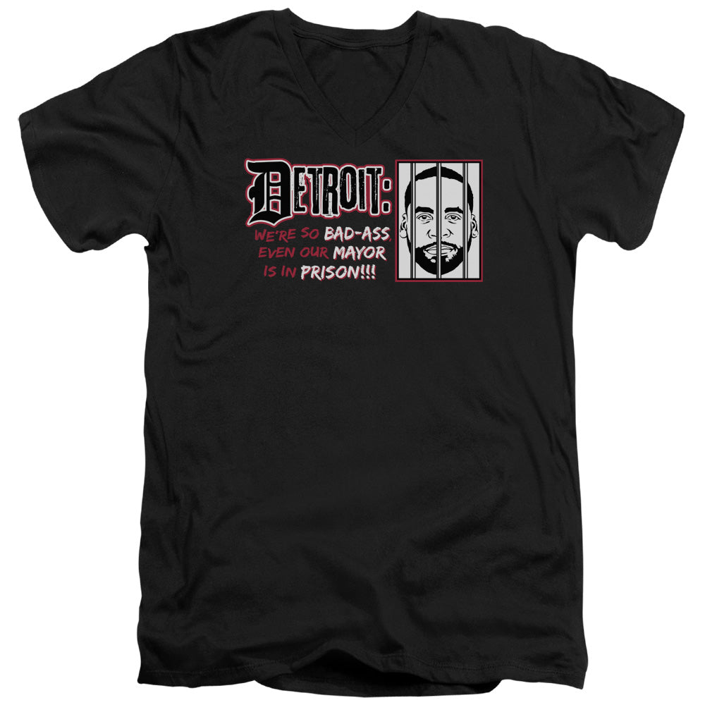 Bad Ass - Short Sleeve Adult V-neck - Black T-shirt