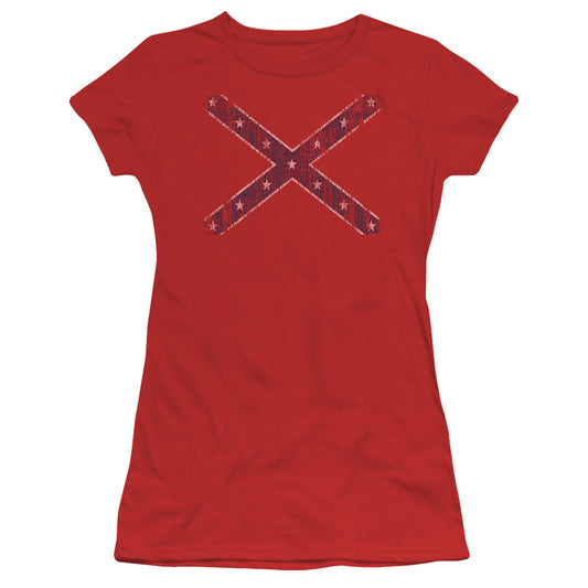 Distressed Rebel Flag - Short Sleeve Junior Sheer - Red T-shirt