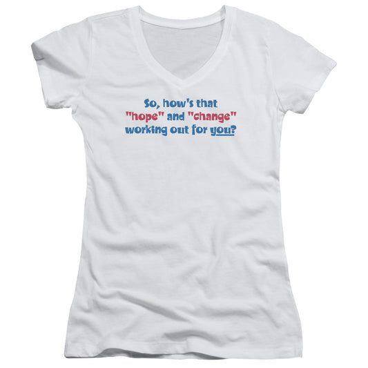 Hope And Change - Junior V-neck - White