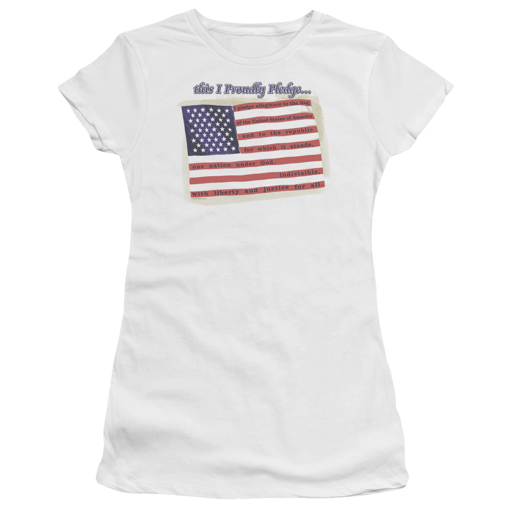 Proudly Pledge - Short Sleeve Junior Sheer - White T-shirt