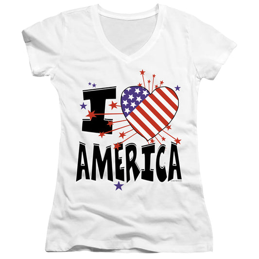 I Heart America - Junior V-neck - White