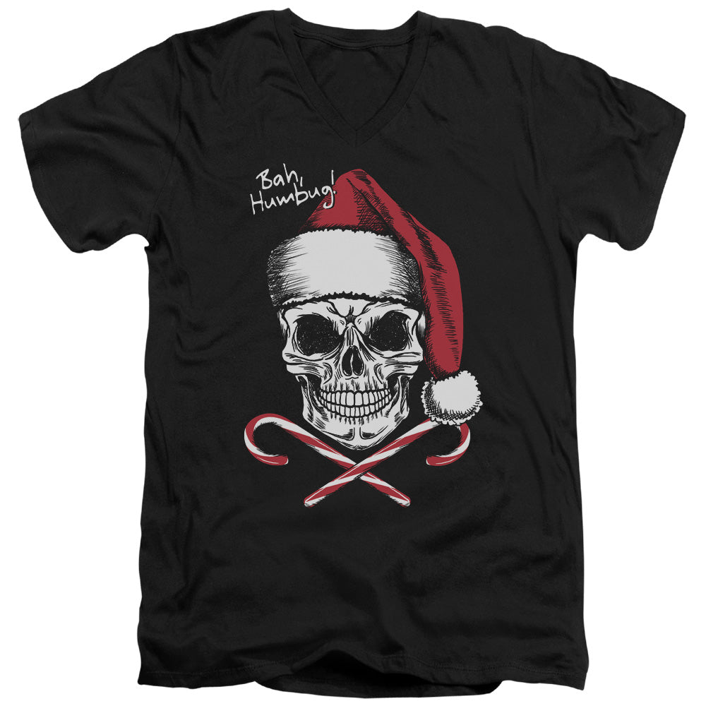 Skull Bah Humbug - Short Sleeve Adult V-neck - Black T-shirt