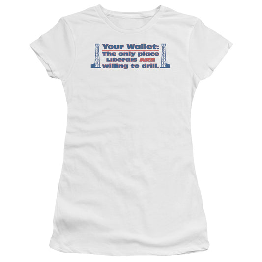 Your Wallet - Short Sleeve Junior Sheer - White T-shirt