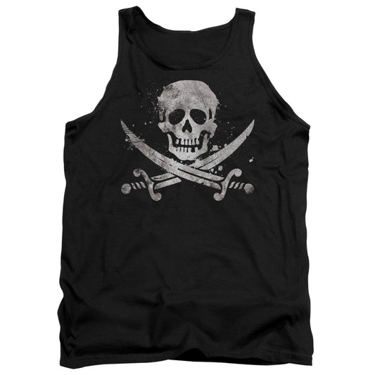 Distressed Jolly Roger - Adult Tank - Black