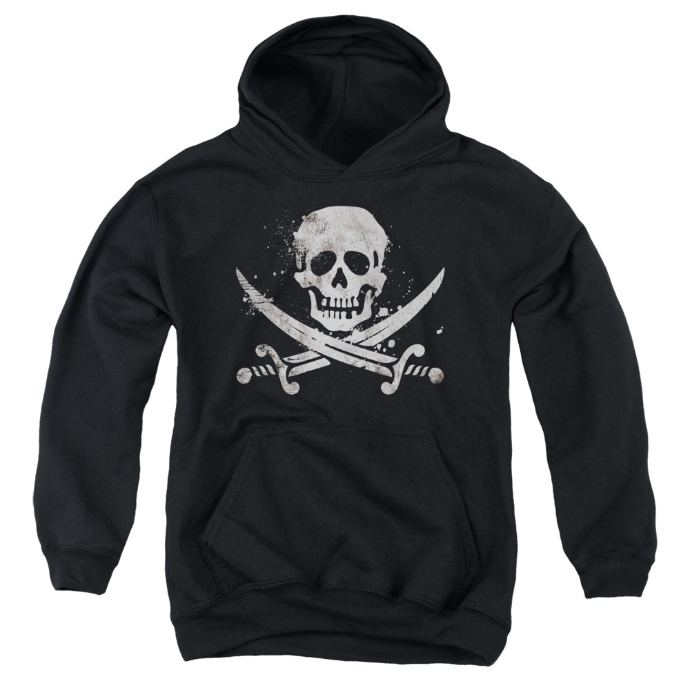 Distressed Jolly Roger - Youth Pull-over Hoodie - Black