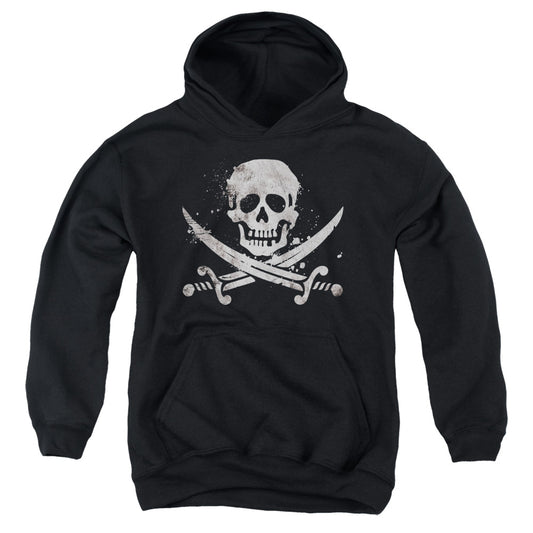 Distressed Jolly Roger - Youth Pull-over Hoodie - Black
