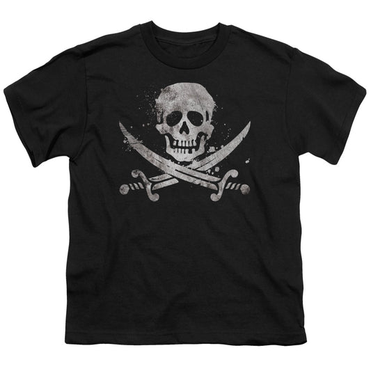 Distressed Jolly Roger - Short Sleeve Youth 18 - 1 - Black T-shirt
