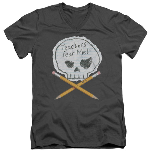 Teachers Fear Me - Short Sleeve Adult V-neck - Charcoal T-shirt