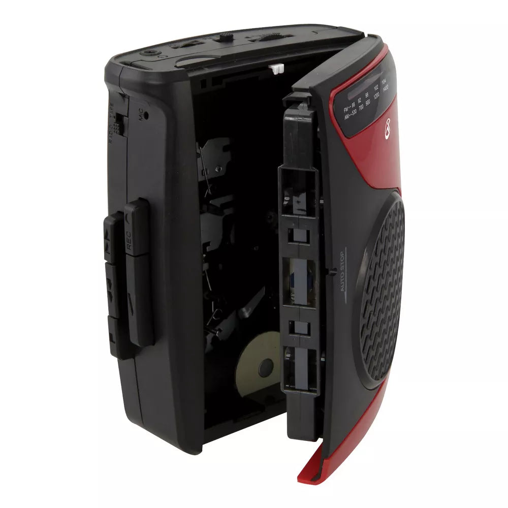 GPX CAS337 Portable Cassette Player with AM/FM Radio/Voice Record (Red/Black)