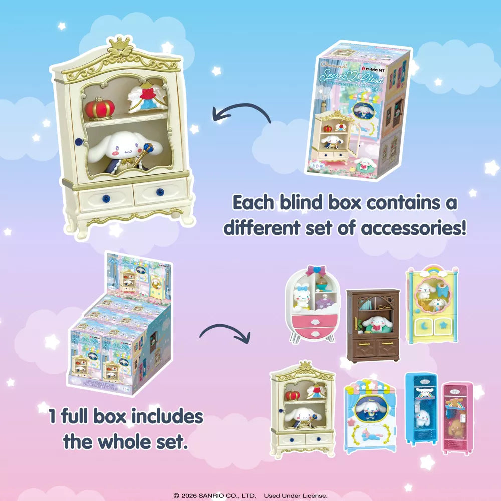 Hamee RE-MENT Sanrio Characters Blind Box Mini Figures Diorama Miniature Collectible Set (Cinnamoroll Secret Closet) - 1 Pc. Blind Box