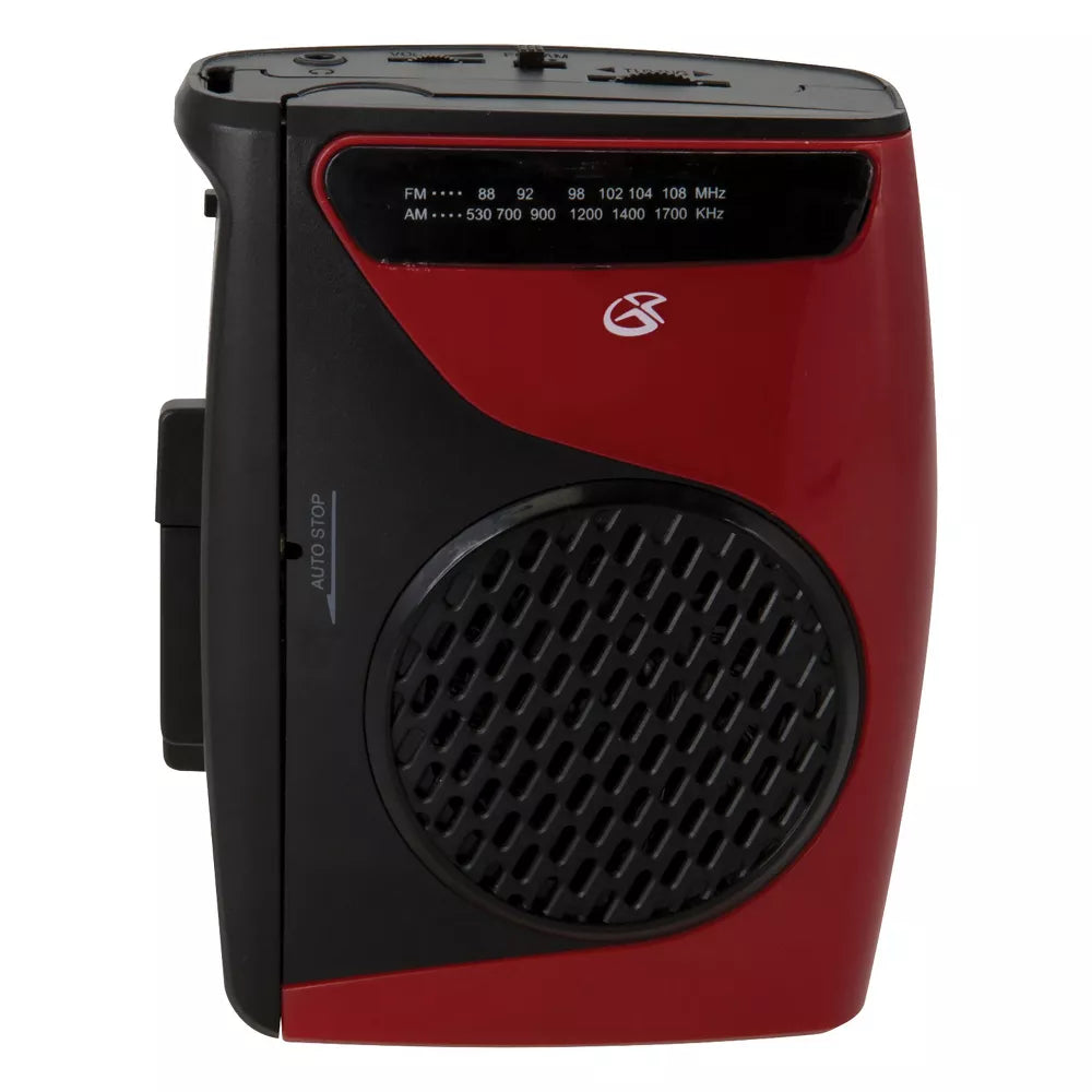 GPX CAS337 Portable Cassette Player with AM/FM Radio/Voice Record (Red/Black)