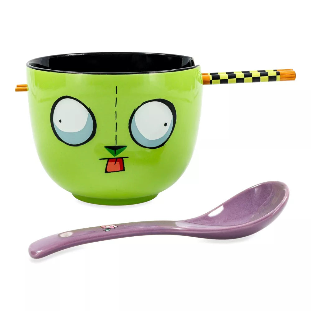 Invader Zim GIR Ceramic Ramen Bowl, Chopstick, and Spoon Set