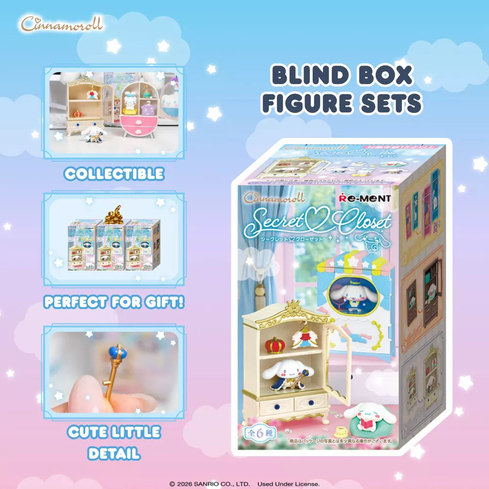 Hamee RE-MENT Sanrio Characters Blind Box Mini Figures Diorama Miniature Collectible Set (Cinnamoroll Secret Closet) - 1 Pc. Blind Box