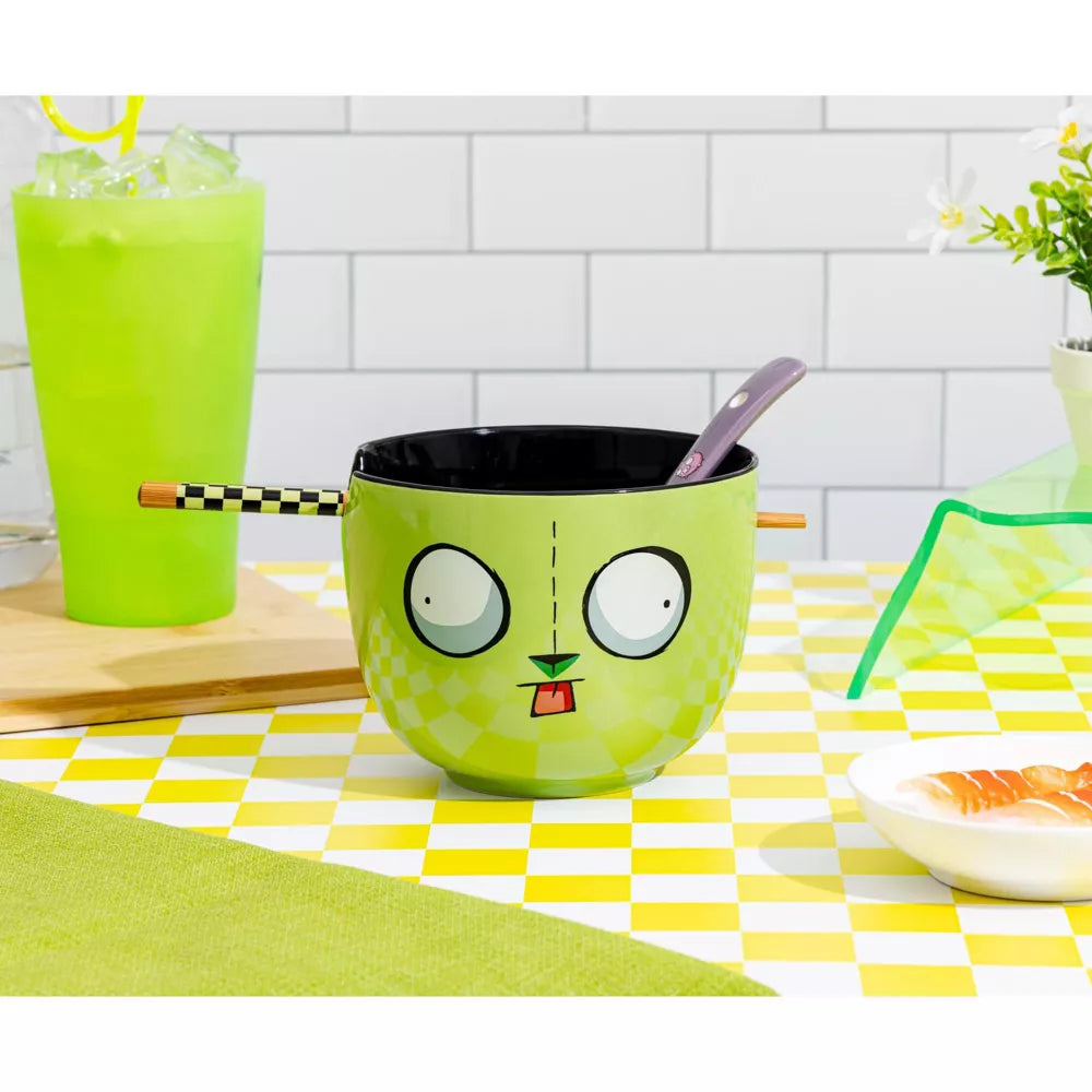 Invader Zim GIR Ceramic Ramen Bowl, Chopstick, and Spoon Set