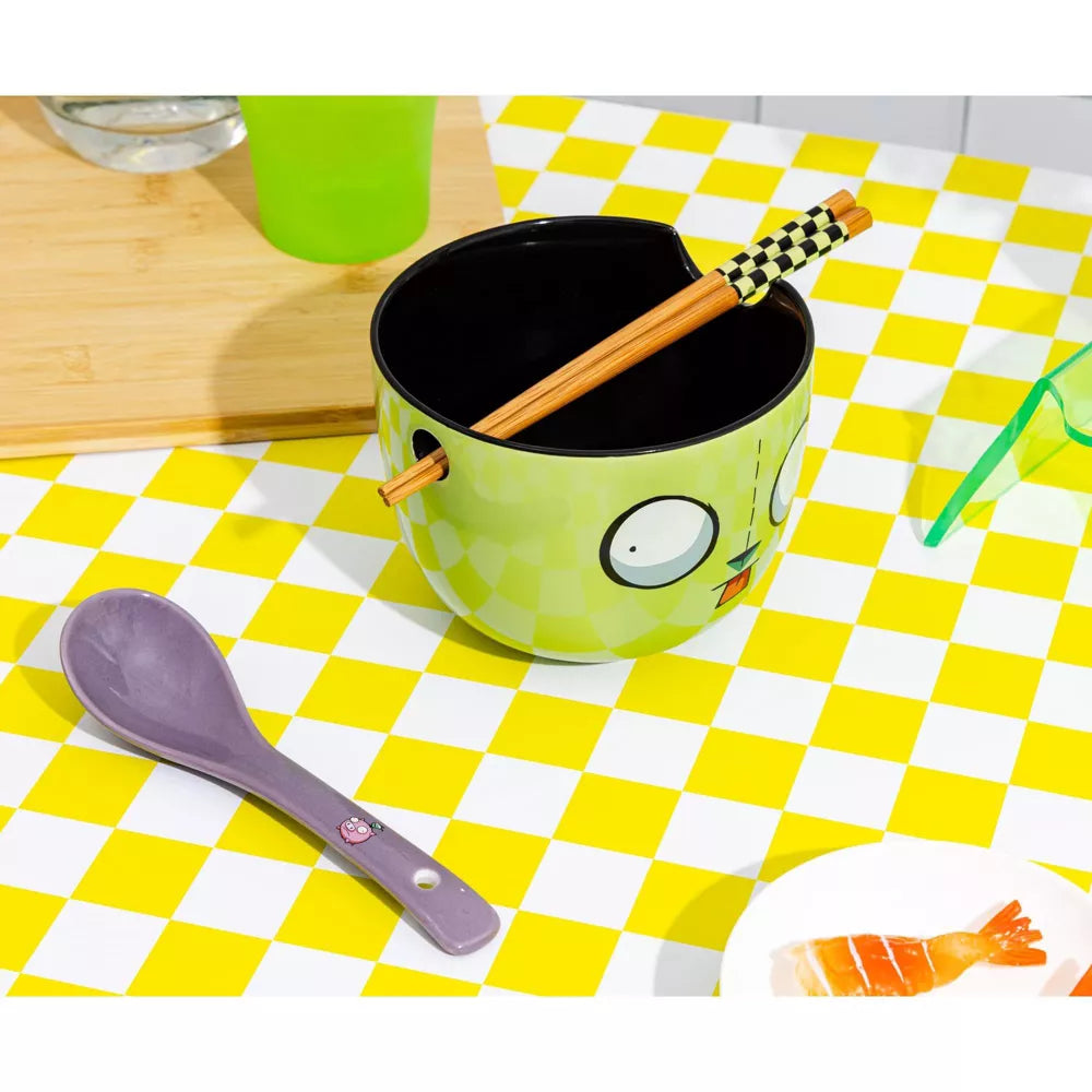 Invader Zim GIR Ceramic Ramen Bowl, Chopstick, and Spoon Set