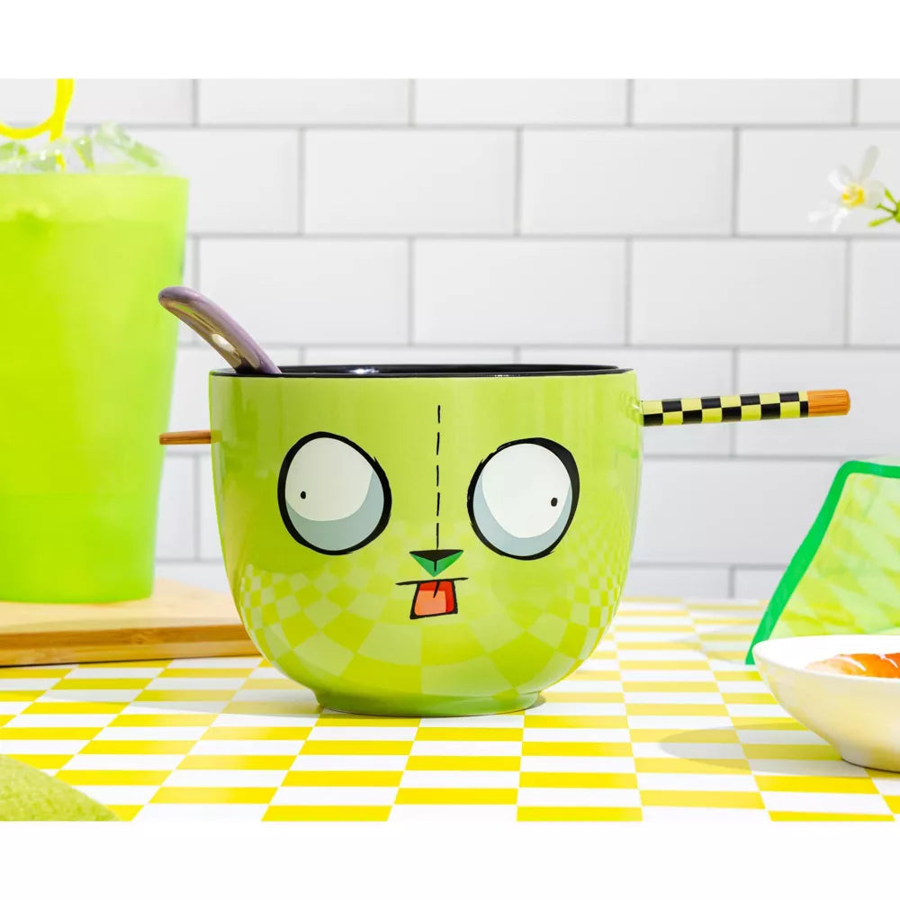 Invader Zim GIR Ceramic Ramen Bowl, Chopstick, and Spoon Set