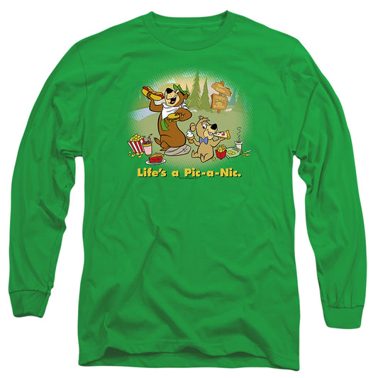 Yogi Bear - Lifes A Pic-a-nic - Long Sleeve Adult 18/1 - Kelly Green T-shirt