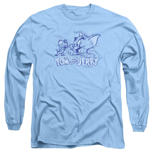 Tom And Jerry - Sketchy - Long Sleeve Adult 18/1 - Carolina Blue T-shirt