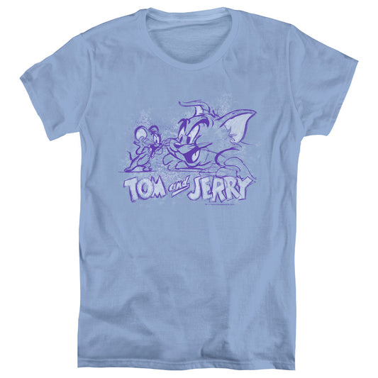 Tom And Jerry - Sketchy - Short Sleeve Womens Tee - Carolina Blue T-shirt