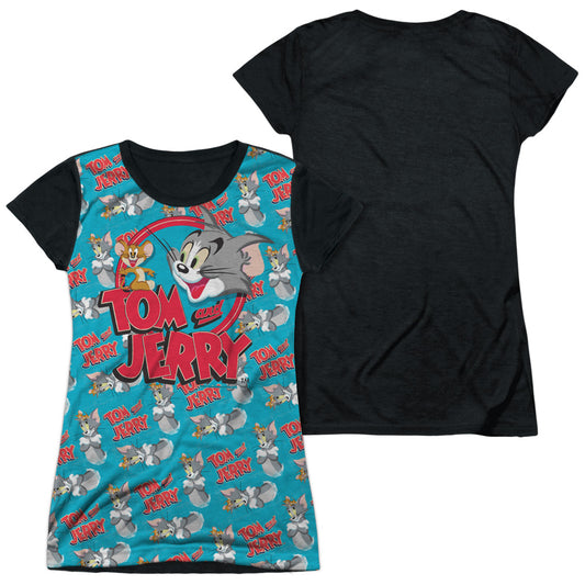 Tom And Jerry - Double Trouble - Short Sleeve Junior Poly Black Back - White T-shirt