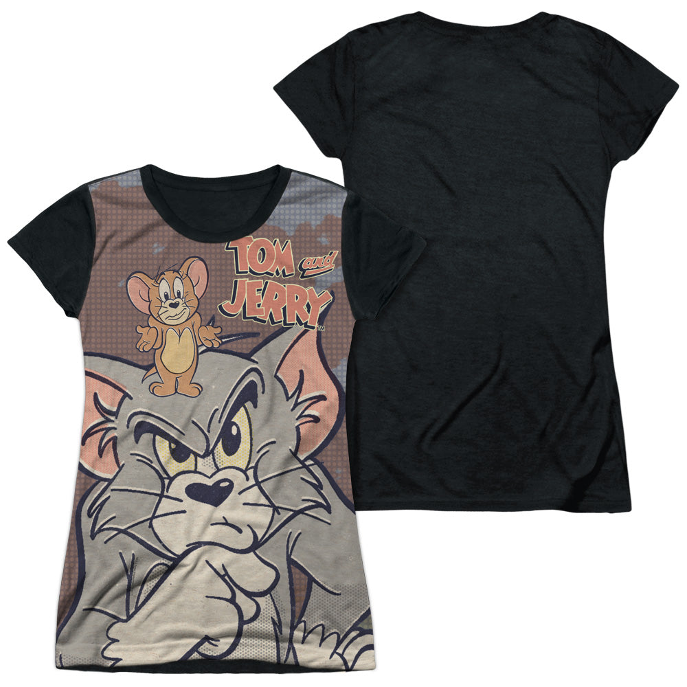 Tom And Jerry - Up To No Good - Short Sleeve Junior Poly Black Back - White T-shirt