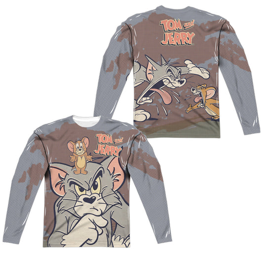 Tom And Jerry - Up To No Good (Front/back Print) - Long Sleeve Adult Poly Crew  - White T-shirt