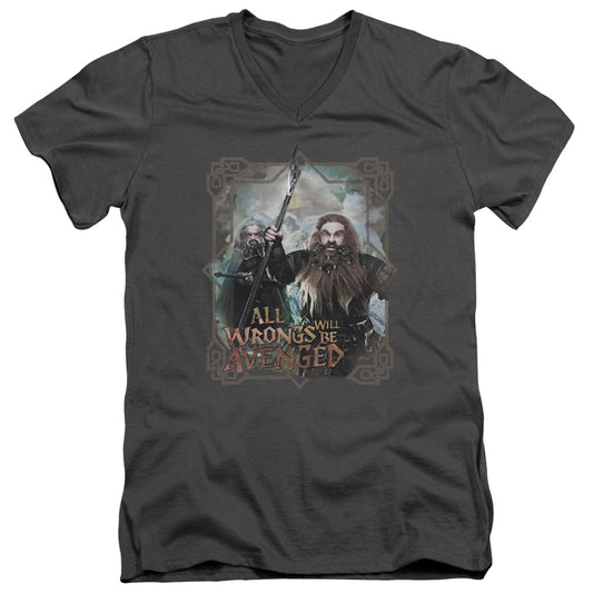 The Hobbit - Wrongs Avenged - Short Sleeve Adult V-neck - Charcoal T-shirt