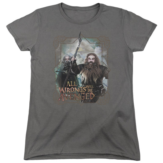 The Hobbit - Wrongs Avenged - Short Sleeve Womens Tee - Charcoal T-shirt