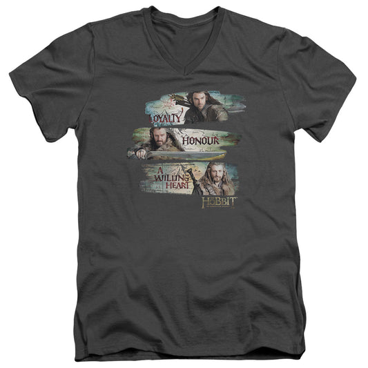 The Hobbit - Loyalty And Honour - Short Sleeve Adult V-neck - Charcoal T-shirt