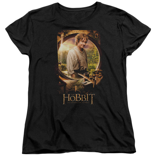 The Hobbit - Bilbo Poster - Short Sleeve Womens Tee - Black T-shirt