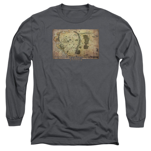 The Hobbit - Middle Earth Map - Long Sleeve Adult 18/1 - Charcoal T-shirt
