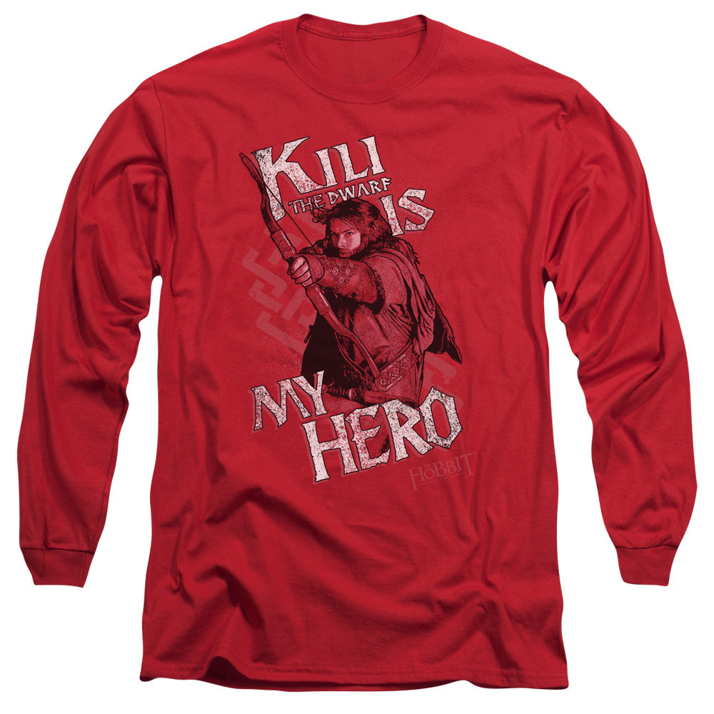 The Hobbit - Kili Is My Hero - Long Sleeve Adult 18/1 - Red T-shirt