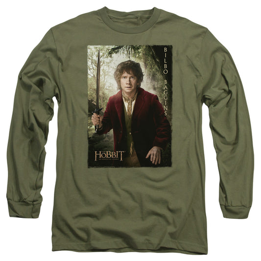 The Hobbit - Bilbo Poster - Long Sleeve Adult 18/1 - Military Green T-shirt