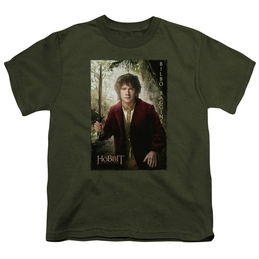 The Hobbit - Bilbo Poster - Short Sleeve Youth 18/1 - Military Green T-shirt