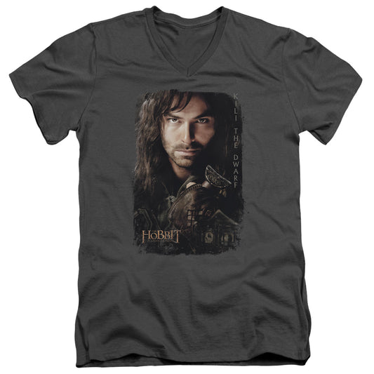 The Hobbit - Kili Poster - Short Sleeve Adult V-neck - Charcoal T-shirt
