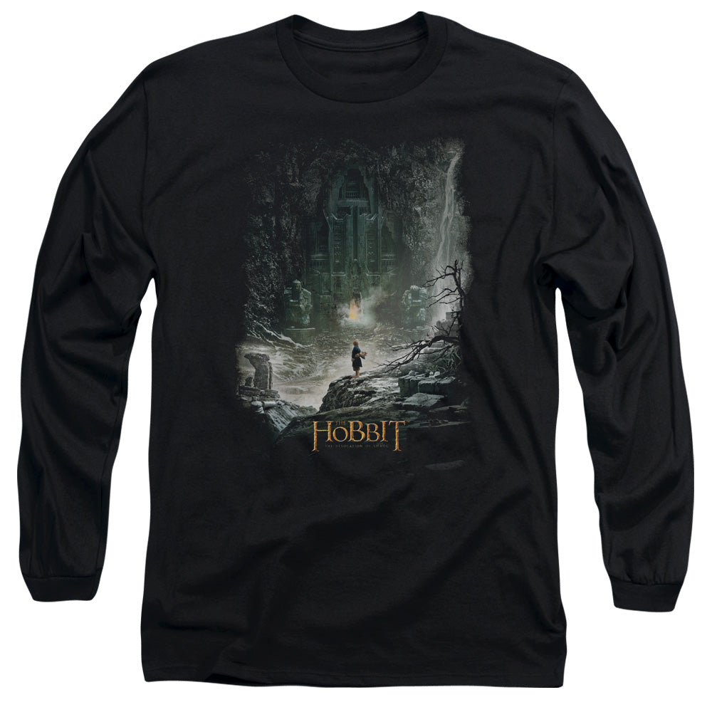 Hobbit - At Smaugs Door - Long Sleeve Adult 18/1 - Black T-shirt